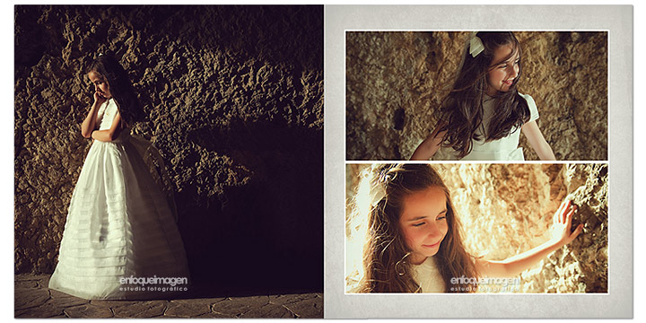 Diseño interior de un Álbum Libro de Primera Comunión con fotografías en exterior